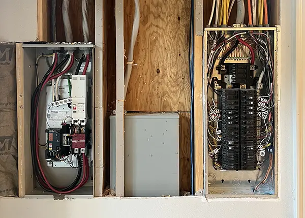 Breaker panel and wiring for home backup generator