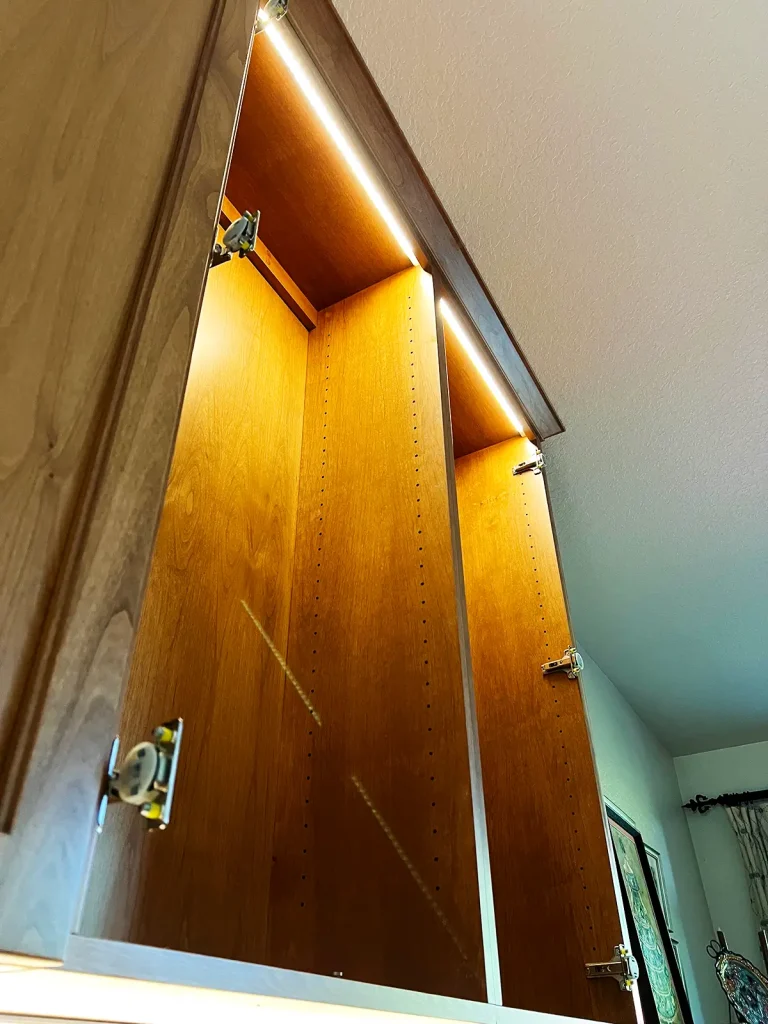 Wooden cabinet with LED lights